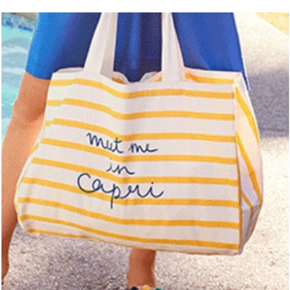 LOFT Striped Yellow and White Tote Bag